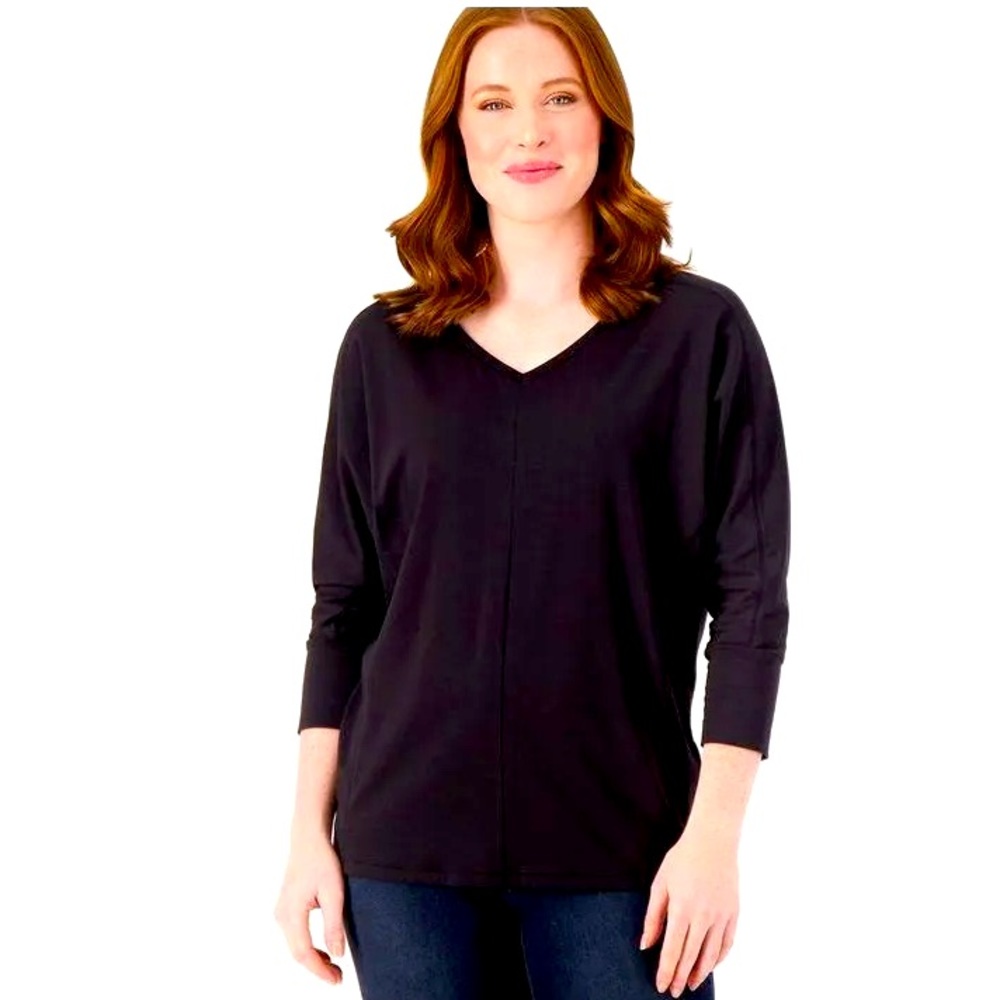 New QVC Anybody Women's Top Sz S Cozy Knit V Neck Dolamn
Sleeve black A566989